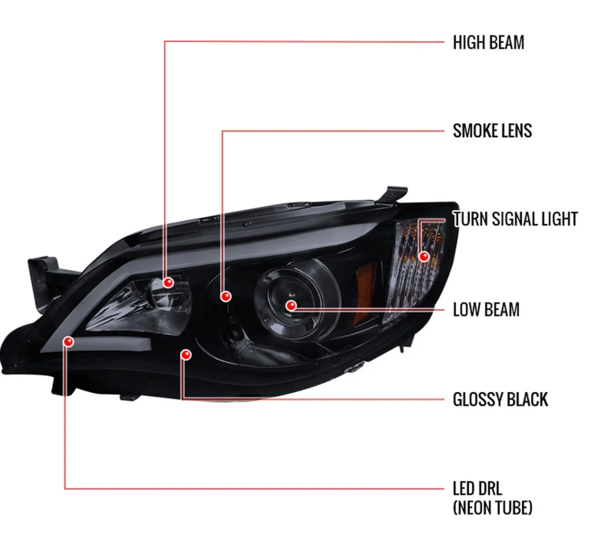 Spec-D LED Bar Style Projector Headlights w/ Gloss Black Base and Smoke Lens 2008-2014 WRX Halogen Models Only - Image 12