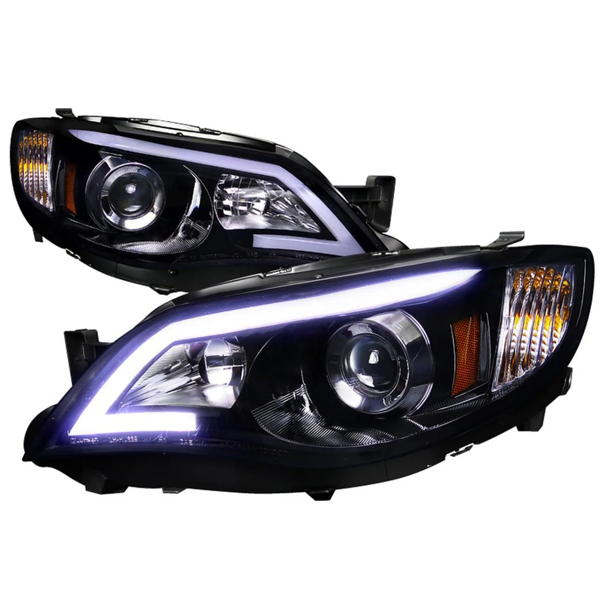 Spec-D LED Bar Style Projector Headlights w/ Gloss Black Base and Smoke Lens 2008-2014 WRX Halogen Models Only - Image 5