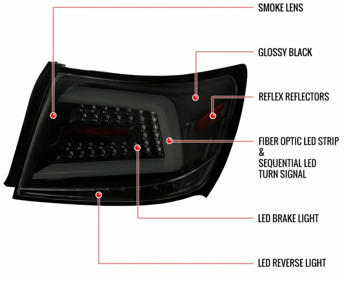 Spec-D Optic Style Sequential LED Tail Lights Gloss Black Housing w/ Smoke Lens and White Bar 2008-2014 WRX Sedan / 2011-2014 STI Sedan - Image 13