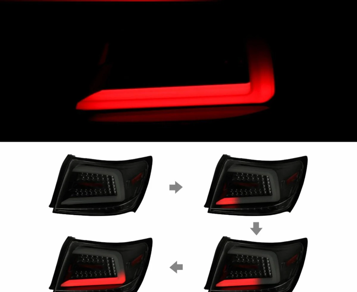 Spec-D Optic Style Sequential LED Tail Lights Gloss Black Housing w/ Smoke Lens and White Bar 2008-2014 WRX Sedan / 2011-2014 STI Sedan - Image 5