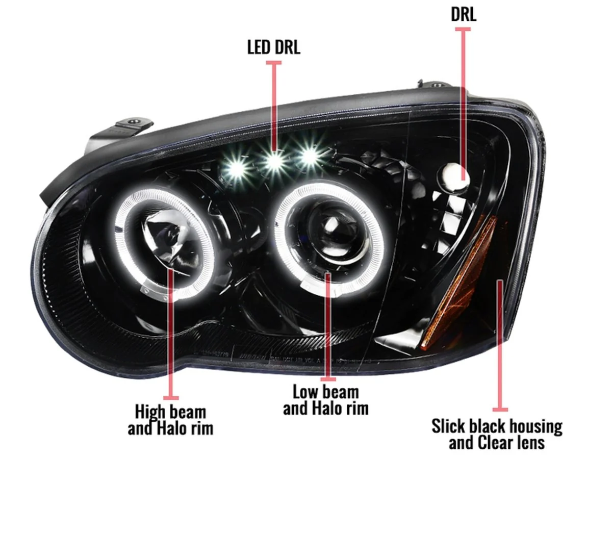 Spec-D Halo Style Projector Headlights w/ Gloss Black Base and Clear Lens 2004-2005 WRX / 2004-2005 STI w/ OEM Halogen Lights - Image 10