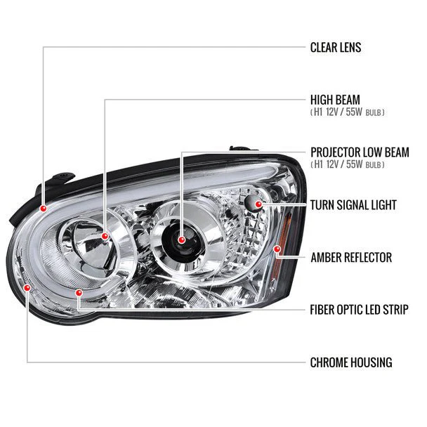 Spec-D LED Bar Style Projector Headlights w/ Chrome Base and Clear Lens 2004-2005 WRX / 2004-2005 STI w/ OEM Halogen Lights - Image 10