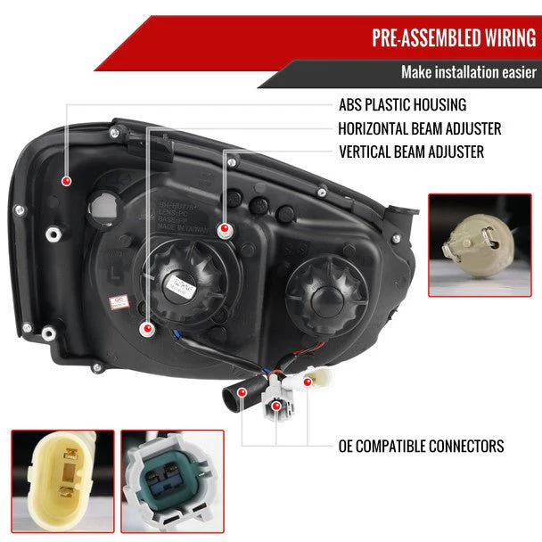 Spec-D LED Bar Style Projector Headlights w/ Chrome Base and Clear Lens 2004-2005 WRX / 2004-2005 STI w/ OEM Halogen Lights - Image 9