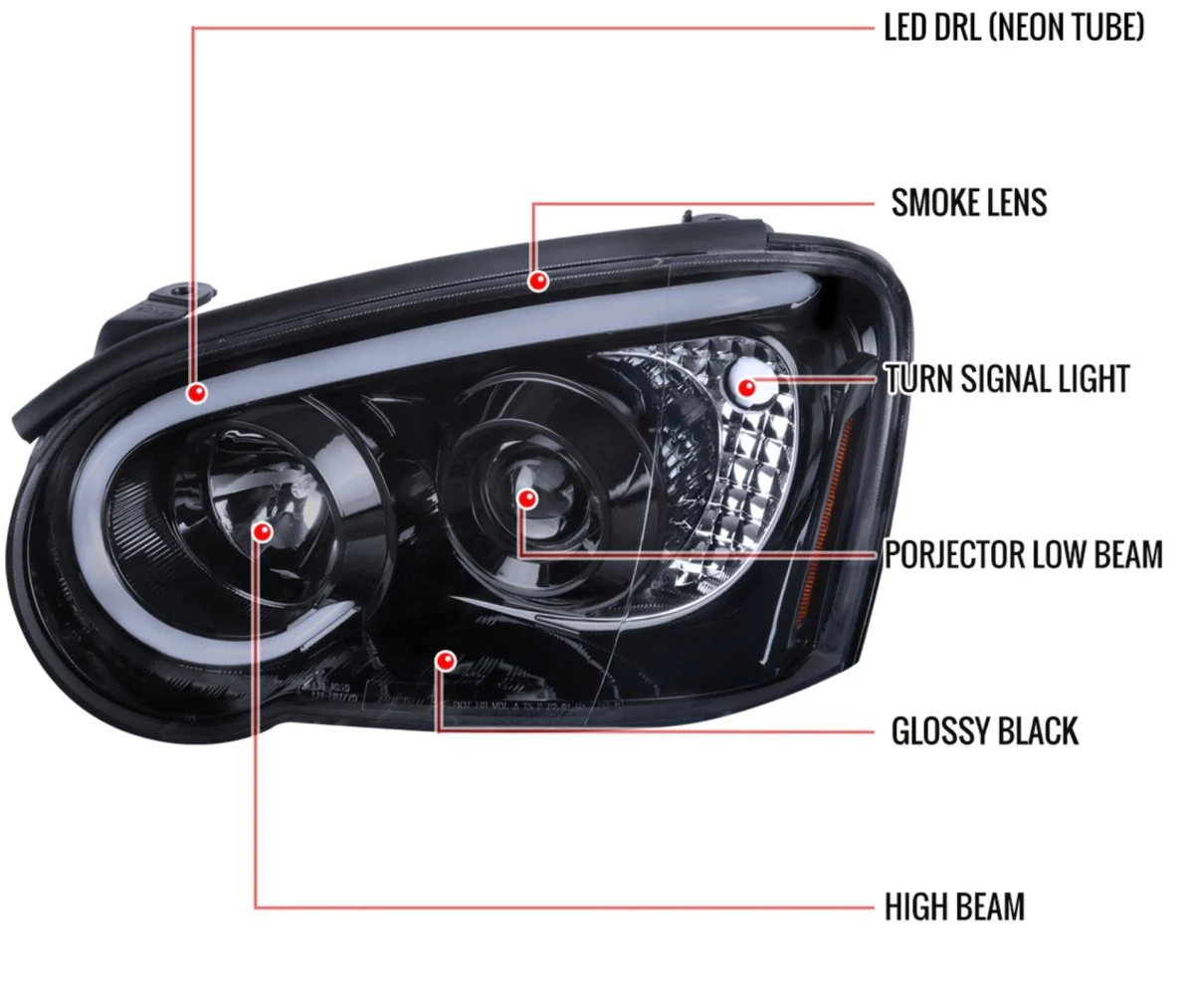Spec-D LED Bar Style Projector Headlights w/ Gloss Black Base and Smoke Lens 2004-2005 WRX / 2004-2005 STI w/ OEM Halogen Lights - Image 11
