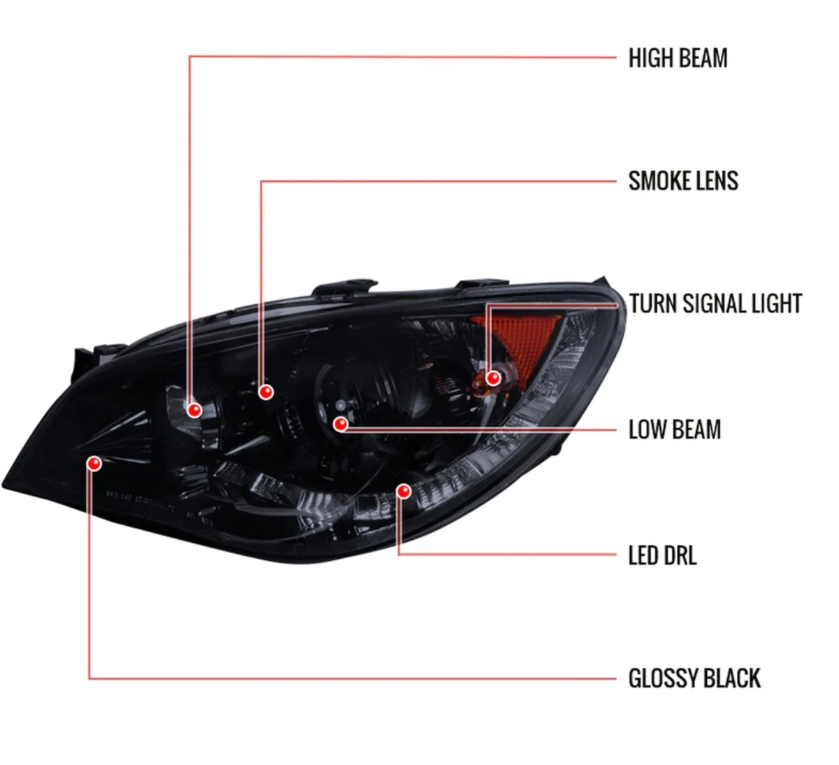 Spec-D LED Bar Style Projector Headlights w/ Gloss Black Base and Smoke Lens 2006-2007 WRX / 2006-2007 STI w/ OEM Halogen Lights - Image 12