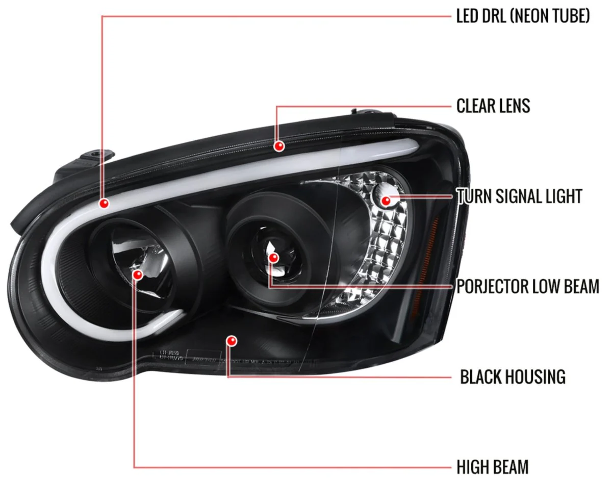 Spec-D LED Bar Style Projector Headlights w/ Matte Black Base and Clear Lens 2004-2005 WRX / 2004-2005 STI w/ OEM Halogen Lights - Image 11