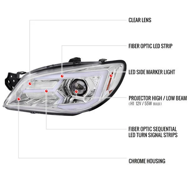 Spec-D Version 2 LED Bar Style Projector Headlights w/ Chrome Base and Clear Lens 2006-2007 WRX / 2006-2007 STI w/ OEM Halogen Lights - Image 7