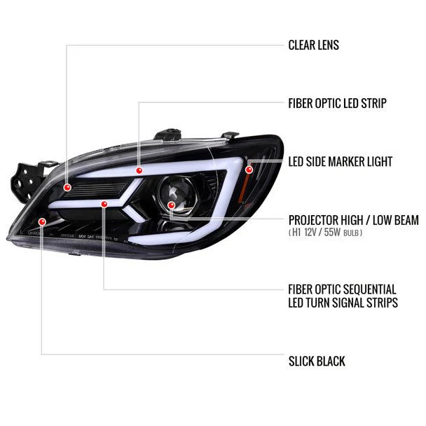 Spec-D Version 2 LED Bar Style Projector Headlights w/ Gloss Black Base and Clear Lens 2006-2007 WRX / 2006-2007 STI w/ OEM Halogen Lights - Image 7