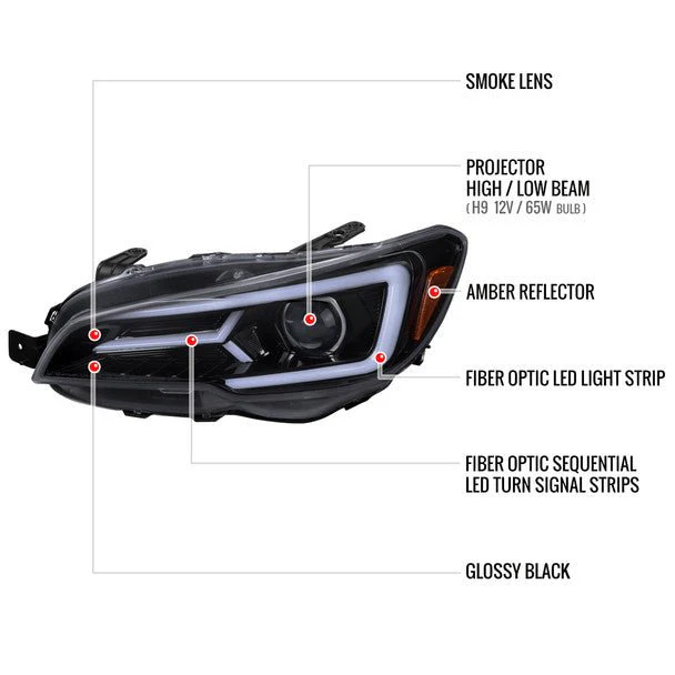 Spec-D Version 2 LED Bar Style Projector Headlights w/ Gloss Black Base and Smoke Lens 2015-2017 WRX / 2015-2017 STI / 2018-2021 WRX Base & Premium - Image 9