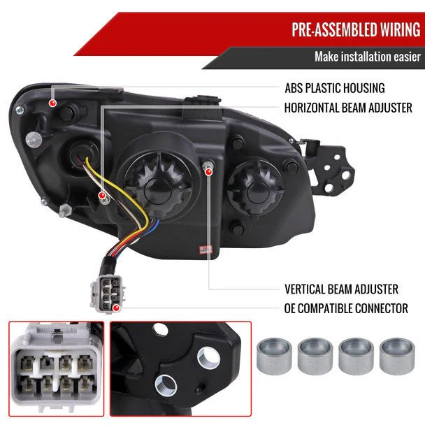 Spec-D Version 2 LED Bar Style Projector Headlights w/ Gloss Black Base and Smoke Lens 2006-2007 WRX / 2006-2007 STI w/ OEM Halogen Lights - Image 8