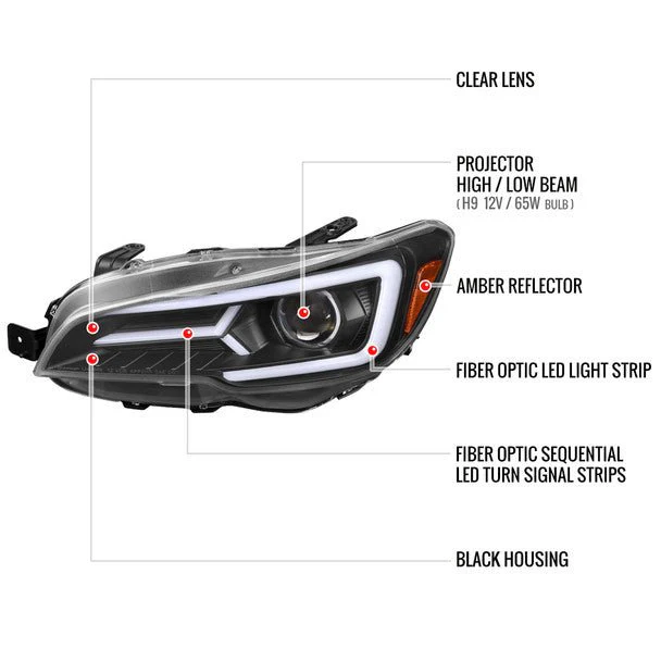 Spec-D Version 2 LED Bar Style Projector Headlights w/ Matte Black Base and Clear Lens 2015-2017 WRX / 2015-2017 STI / 2018-2021 WRX Base & Premium - Image 12
